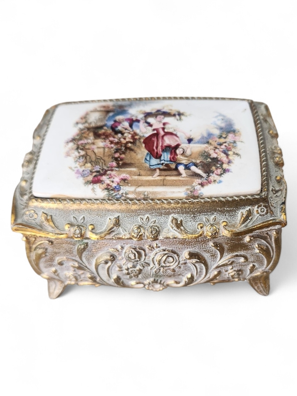 Ornate Gold & White Decorative Jewelry Trinket Box
